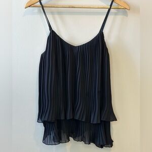Aqua Bloomingdales Black Accordion Pleated Adjustable Strappy Layered Blouse S